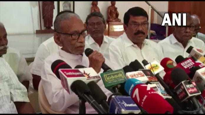 Pazha Nedumaran addresses reporters in Thanjavur Monday | Photo: ANI