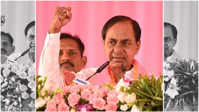 Telangana CM K. Chandrasekhar Rao addresses a massive public meeting at Nanded in Maharashtra on Sunday | Twitter | @BRSparty