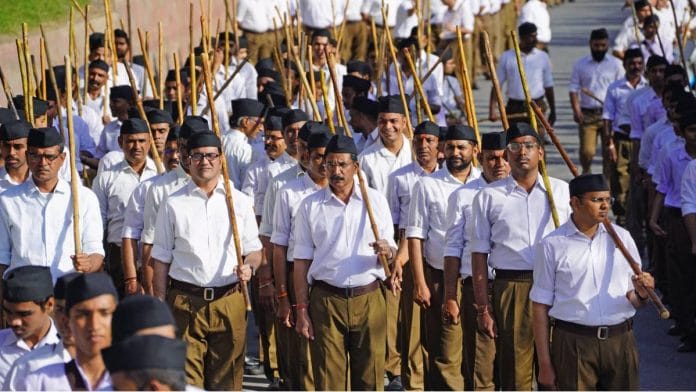 File image of RSS volunteers taking part in a route march | ANI