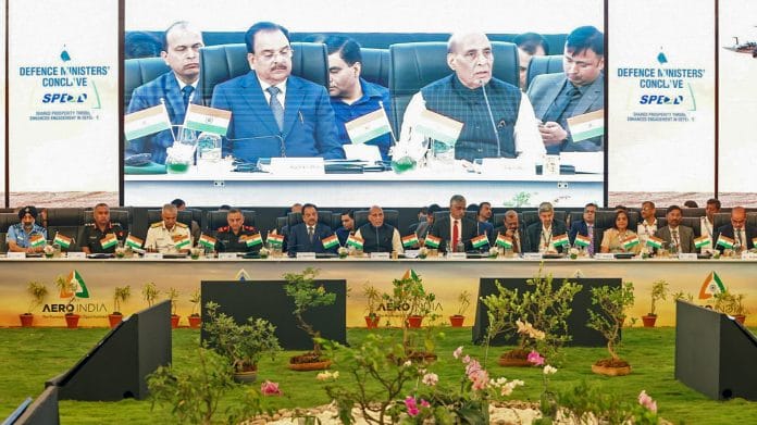 Defence Minister Rajnath Singh hosts the Defence Ministers’ Conclave on the sidelines of Aero India 2023, in Bengaluru on 14 February 2023 | Photo: ANI