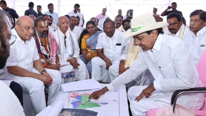Telangana CM K. Chandrashekar Rao during his visit to Kondagattu temple on Wednesday | Twitter | @TelanganaCMO