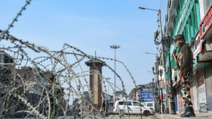 File photo of heavy security cover in Srinagar | PTI
