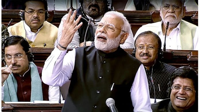 Prime Minister Narendra Modi speaks at the discussion on the Motion of Thanks on the President's address in Rajya Sabha during the Budget Session of Parliament, in New Delhi on Thursday | ANI