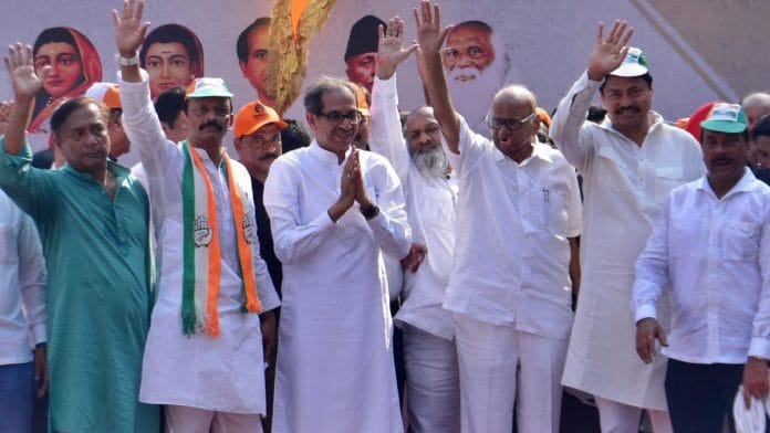 File photo of Shiv Sena (UBT) chief Uddhav Thackeray and NCP chief Sharad Pawar during a protest by the MVA | ANI Photo)