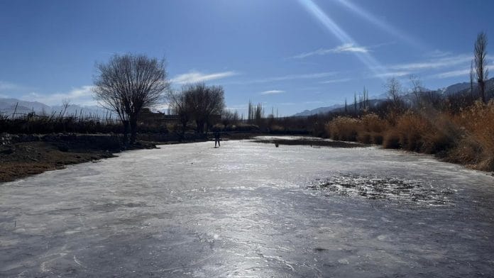 Chhimet Namgyal, one of the participants at the frozen lake half marathon, is seen practising. | Photo by special arrangement