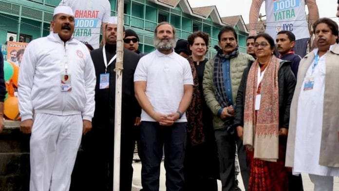 File photo of Rahul Gandhi ending Bharat Jodo Yatra in Srinagar's Lal Chowk | By special arrangement