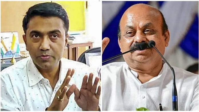Goa CM Pramod Sawant and Karnataka CM Basavaraj Bommai | Photos: PTI
