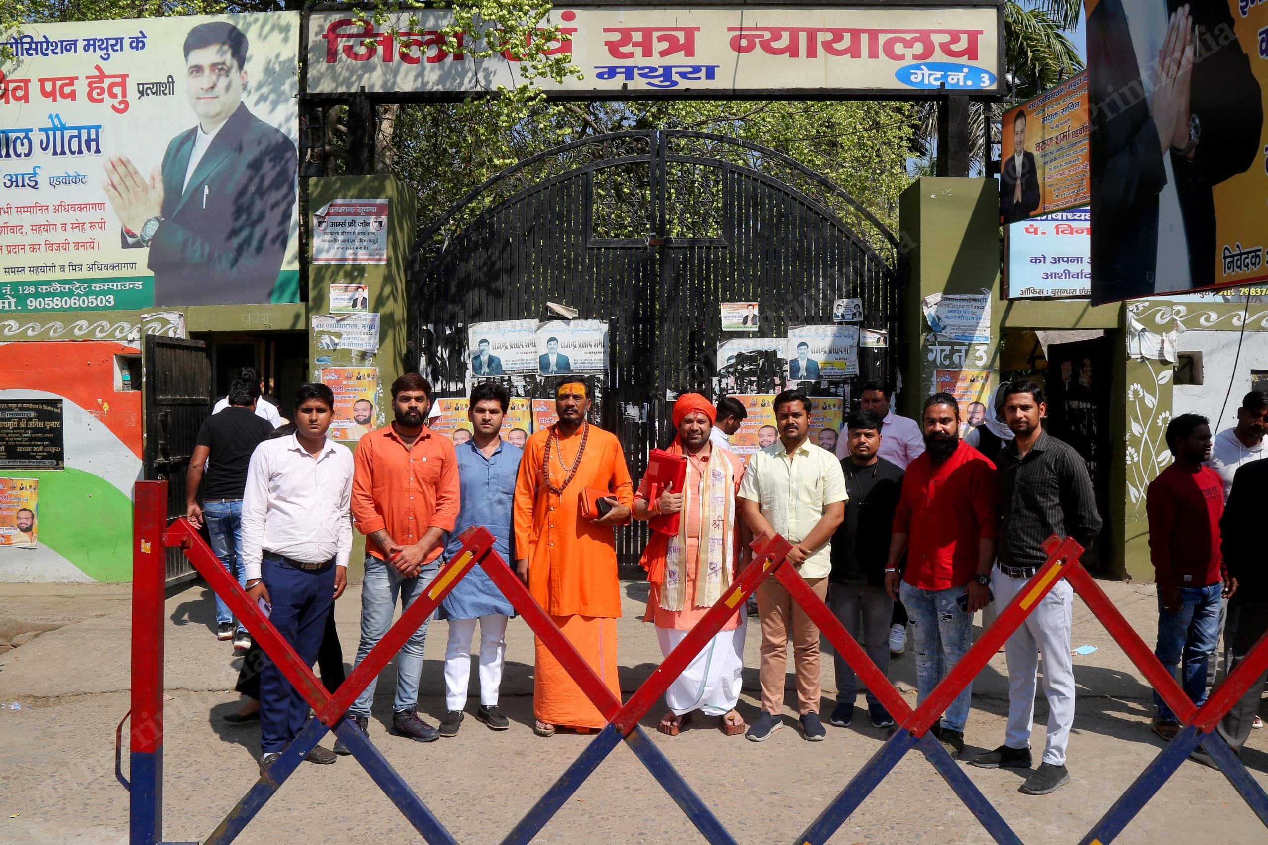 Pandey with the members of his Trust outside the Mathura court | Suraj Singh Bisht | ThePrint
