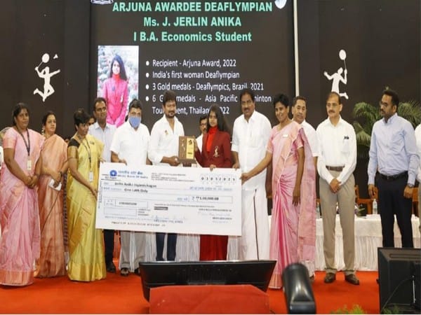 Deaflympian Jerlin Anika honoured for her contribution in sports by Tamil Nadu Sports Minister Udayanidhi Stalin