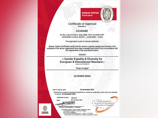 Group Legrand India receives Gender Equality and Diversity for European and International Standard Certification