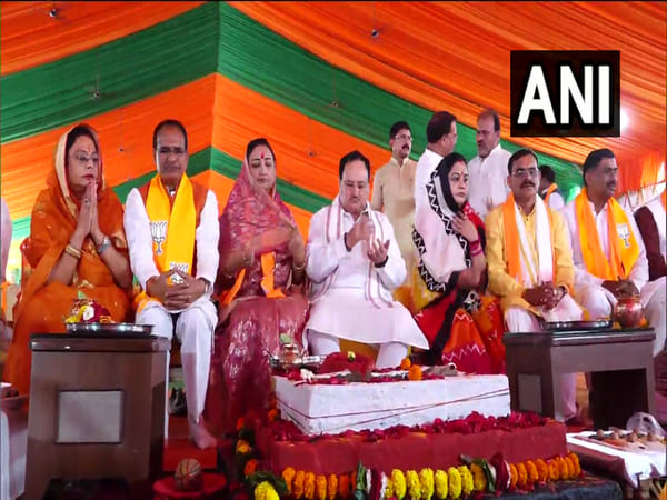 JP Nadda, Shivraj Singh Chouhan perform Bhoomi Pujan of new Madhya Pradesh BJP office in Bhopal