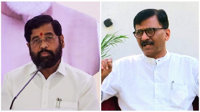 Maharashtra CM Eknath Shinde (L) and Shiv Sena (UBT) MP Sanjay Raut (L) | ANI file photos