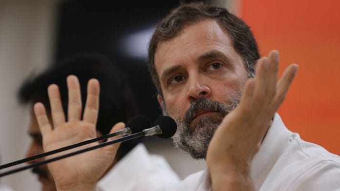 Congress leader Rahul Gandhi during a press conference at the Congress office in New Delhi on 25 March 2023 | ThePrint photo by Suraj Singh Bisht
