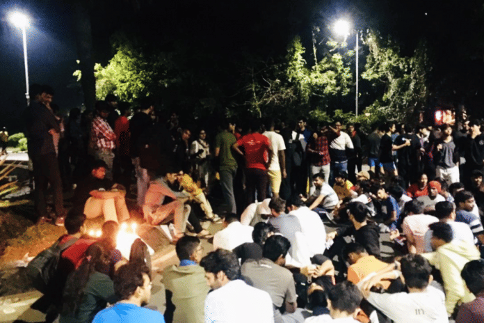 Students during their protest inside the campus of IIT-Madras in February | By special arrangement