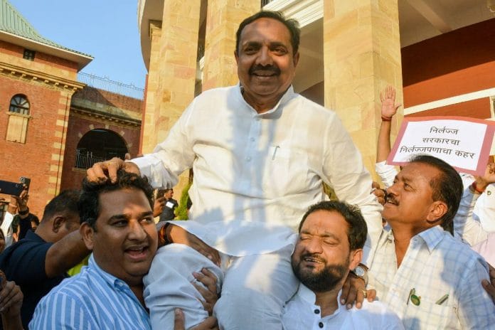 File photo of NCP state presdient Jayant Patil with his supporters| photo: ANI