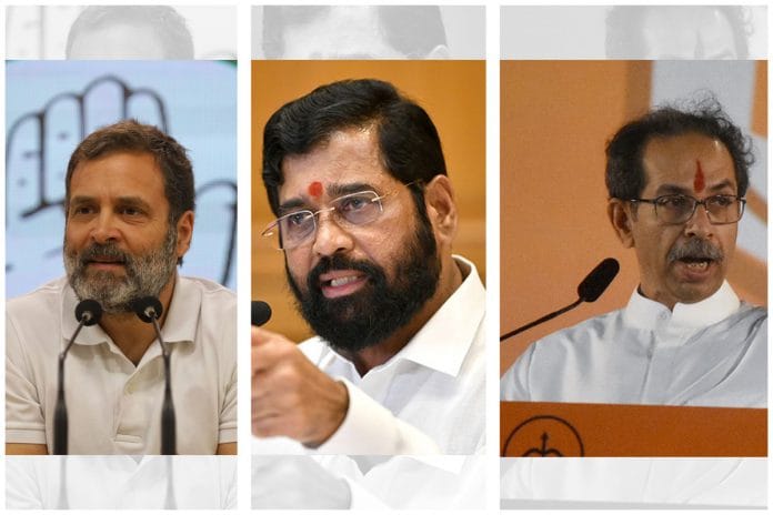 Congress leader Rahul Gandhi, Maharashtra CM Eknath Shinde and Shiv Sena (UBT) chief Uddhav Thackeray. | ANI File