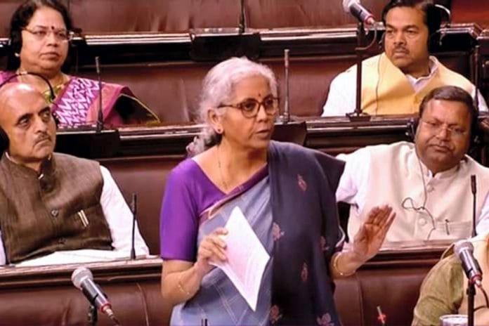 Finance minister Nirmala Sitharaman tabling Finance Bill 2023 in the Lok Sabha Friday | Photo: PTI