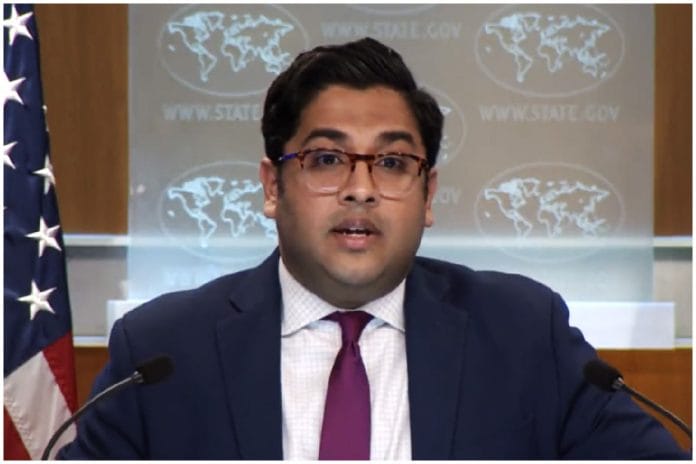 US State Dept deputy spokesperson Vedant Patel at press briefing Tuesday | Twitter @StateDeputySpox