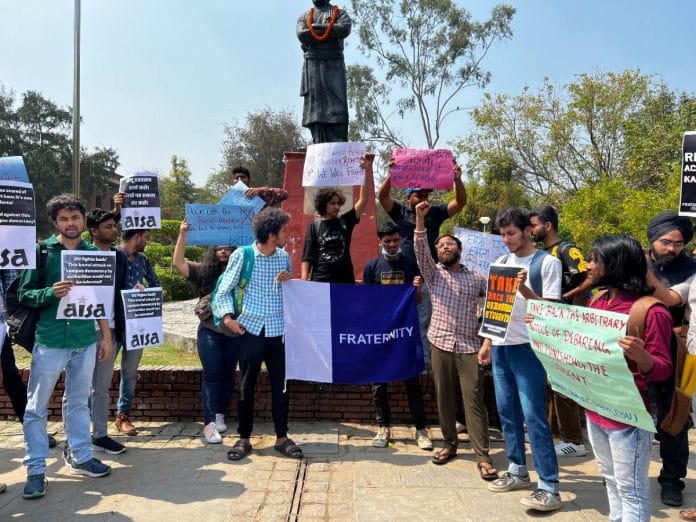Students protesting outside Delhi University's Faculty of Arts on 22 March | Photo: Soniya Agrawal | ThePrint