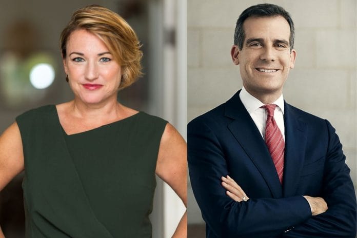 File photo of Naomi Seligman and Eric Garcetti | Twitter/@naomiseligman | Commons