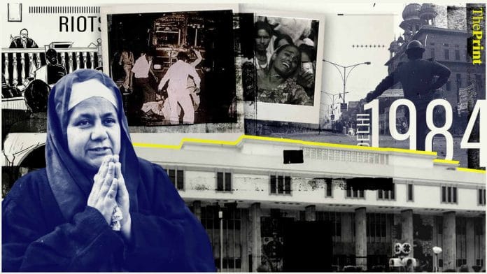 Scenes from the 1984 anti-Sikh riots. Activist and witness Nirpreet Kaur is featured on the left | Illustration by Soham Sen