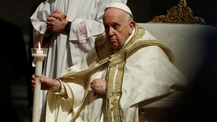 Pope Francis presides over the Easter Vigil in Saint Peter's Basilica at the Vatican on 8 April, 2023 | Reuters
