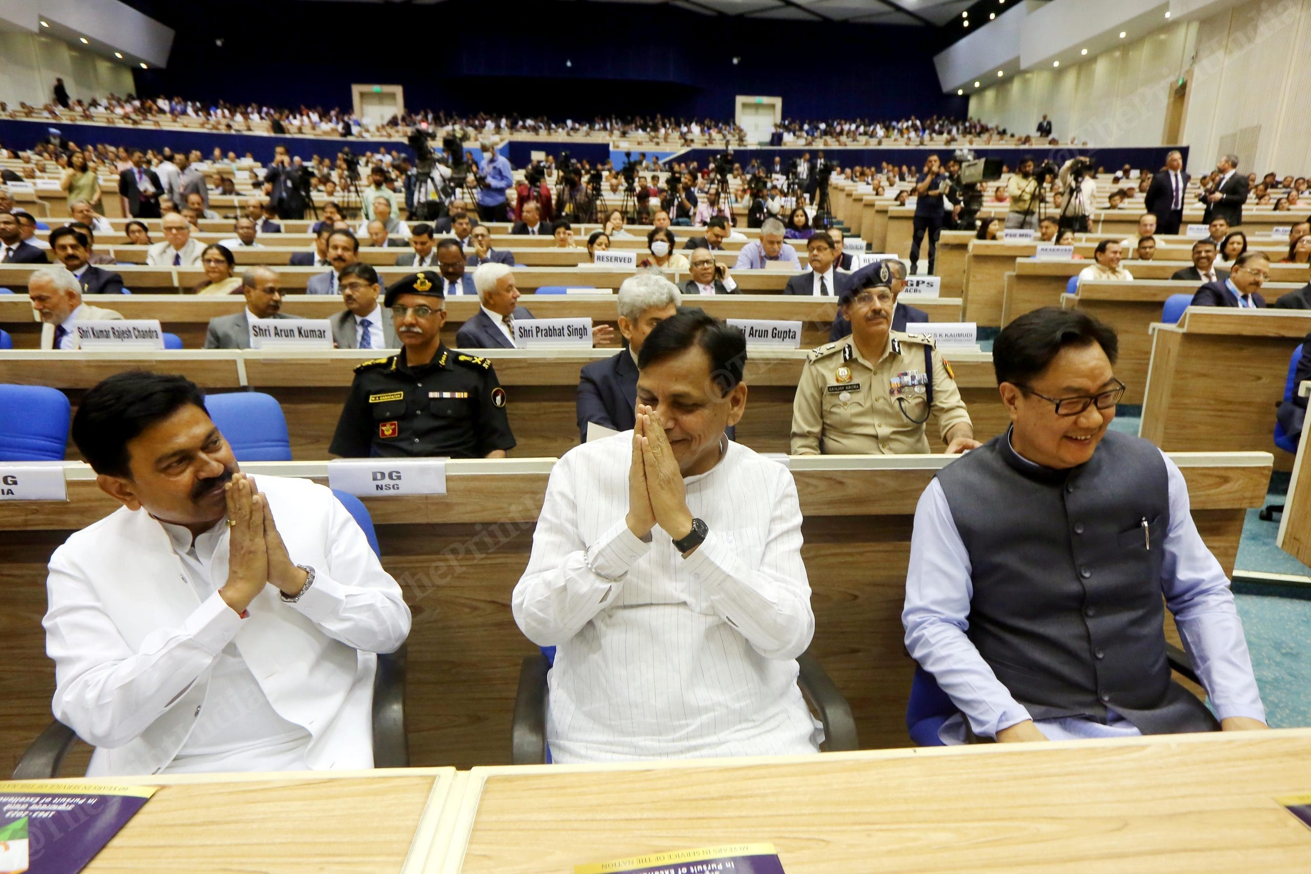 (L-R) MoS (Home Affairs) Ajay Kumar Mishra and Nityanand Rai, and Union Law minister Kiren Rijiju at Vigyan Bhawan | Praveen Jain | ThePrint