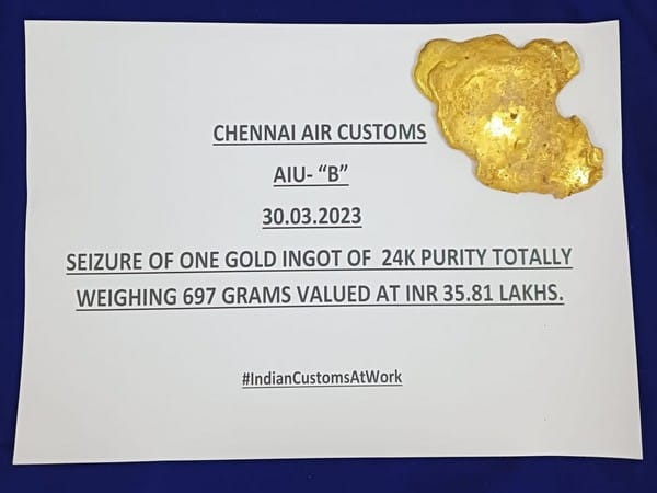 Tamil Nadu: Passenger from Colombo intercepted at Chennai airport, gold worth Rs 36 lakh seized