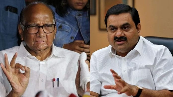 File photo of NCP chief Sharad Pawar & billionaire Gautam Adani | ThePrint photo by Suraj Singh Bisht | Reuters