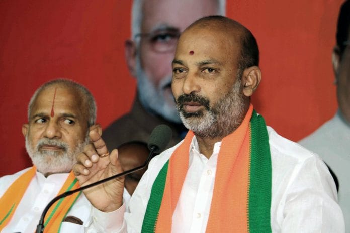 BJP Telangana President Bandi Sanjay Kumar addresses a press conference in Hyderabad | ANI file photo