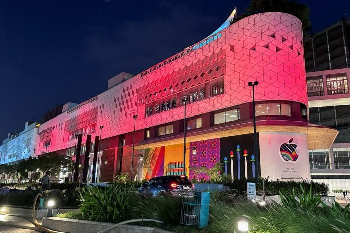 A general view of the barricade of India's first Apple retail store, that will be launched soon, at Jio World Drive Mall, in Mumbai, India, April 5, 2023. REUTERS/Francis Mascarenhas