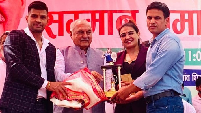 Bhupinder Singh Hooda with Saweety Boora in Hisar Sunday | Photo: By Special Arrangement