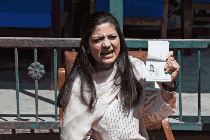 People's Democratic Party chief Mehbooba Mufti's daughter Iltija Mufti addresses a press conference in Srinagar Friday | ANI