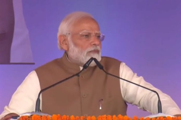 A screengrab of PM Narendra Modi launching Bhopal-Delhi Vande Bharat Express in Bhopal, Saturday | Twitter: @narendramodi