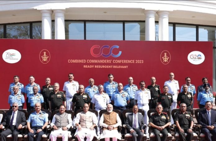 Prime Minister Narendra Modi at the Combined Commanders’ Conference in Bhopal Saturday | Credit: Twitter/@narendramodi