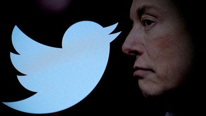 Twitter logo and a photo of Elon Musk are displayed through magnifier in this illustration | Reuters