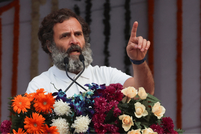 Rahul Gandhi, a leader of India's main opposition Congress party, addresses the crowd at a public rally held during the Bharat Jodo Yatra in Panipat, India, January 6, 2023. REUTERS/Anushree Fadnavis/File Photo
