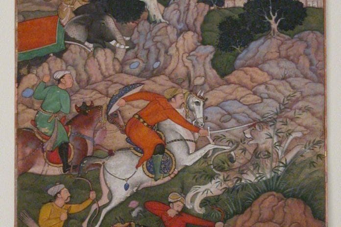 Camp Being Prepared in the Hills (Folio from a Manuscript of the Akbarnama (Folio from the Davis Album)), India, c. 17th century, Ink, opaque watercolour, and gold on paper | Image courtesy of The Metropolitan Museum of Art.