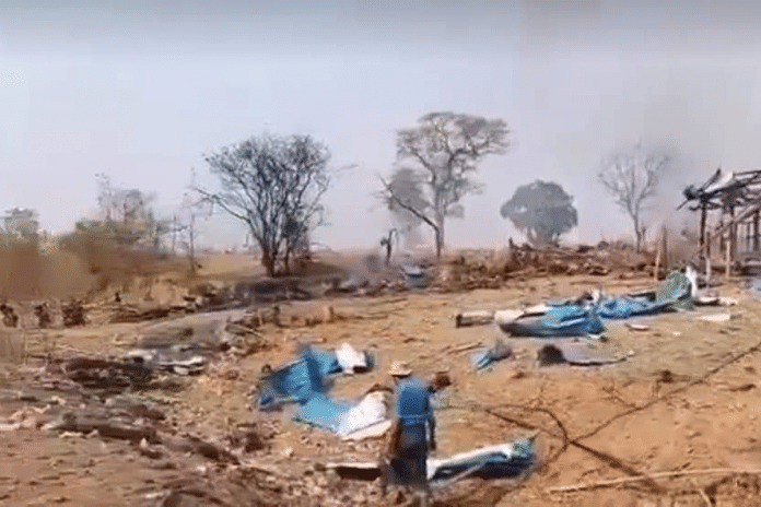 The aftermath of the aerial attack at Pazigyi village in Sagaing, Myanmar | Twitter | @MahnWinnKhine