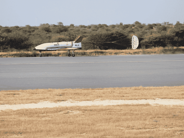 ISRO successfully launched the Reusable Launch Vehicle Autonomous Landing Experiment (RLV LEX) Mission in collaboration with DRDO and Indian Air Force at the Aeronautical Test Range (ATR) in Chitradurga Sunday | ANI Photo