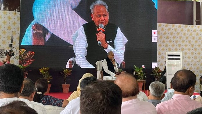 Rajasthan CM Ashok Gehlot addressing a press conference in Jaipur Wednesday | Photo: Ishadrita Lahiri | ThePrint