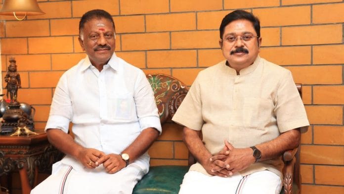File photo of O. Panneerselvam with T.T.V. Dhinakaran | Photo by special arrangement