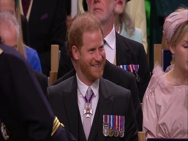 Prince Harry looks joyful at father King Charles III's enthronement 