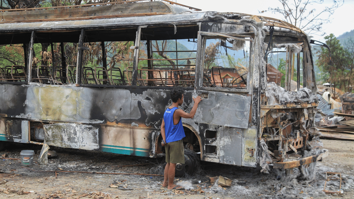 A public transport bus was set ablaze in Ekou | Suraj Singh Bisht | ThePrint