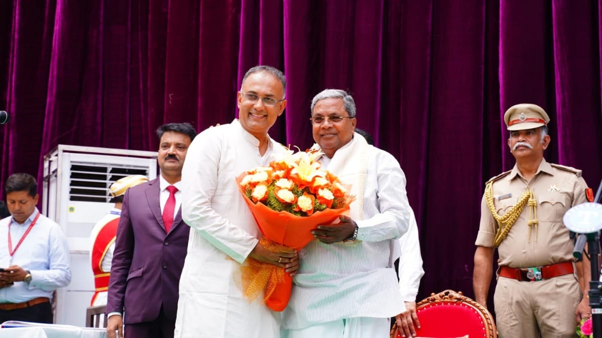 Senior Congress MLA Dinesh Gundu Rao, who was sworn in Saturday, with CM Siddaramaiah | By special arrangement