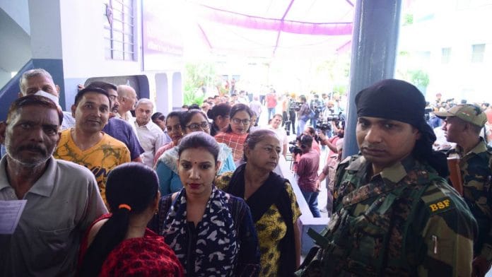 Voters lined up at a polling booth for the Jalandhar bypoll Wednesday | Representational image | ANI