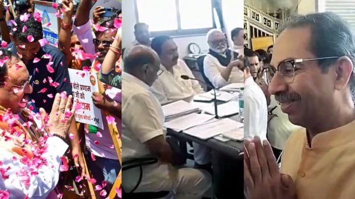 (From left) BJP national president J.P. Nadda arrives in Mumbai; Sharad Pawar at NCP meeting; and Uddhav Thackeray arrives for Sena (UBT) meeting Wednesday | ANI