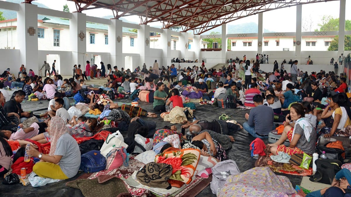 People evacuated from violence-affected areas in Manipur at a shelter set up by the Army, Thursday | ANI