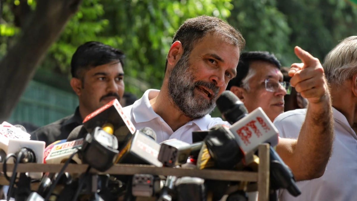 Rahul Gandhi addressing media at AICC HQ in Delhi, Saturday | Manisha Mondal | ThePrint