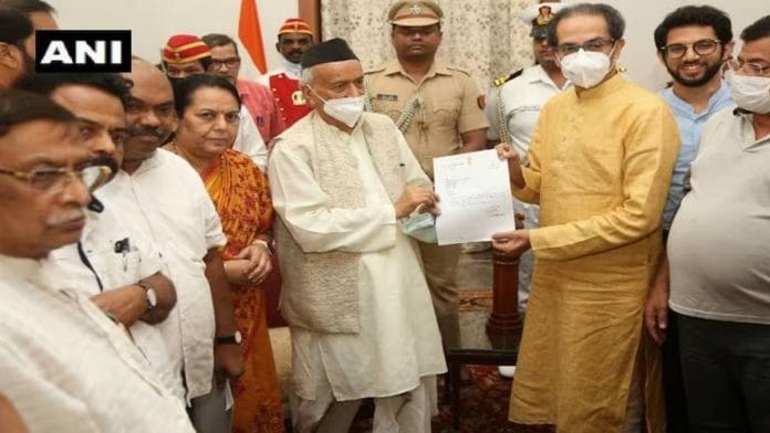 Maharashtra Governor Bhagat Singh Koshyari (left) accepting Uddhav Thackeray's resignation as CM last year | Photo: ANI